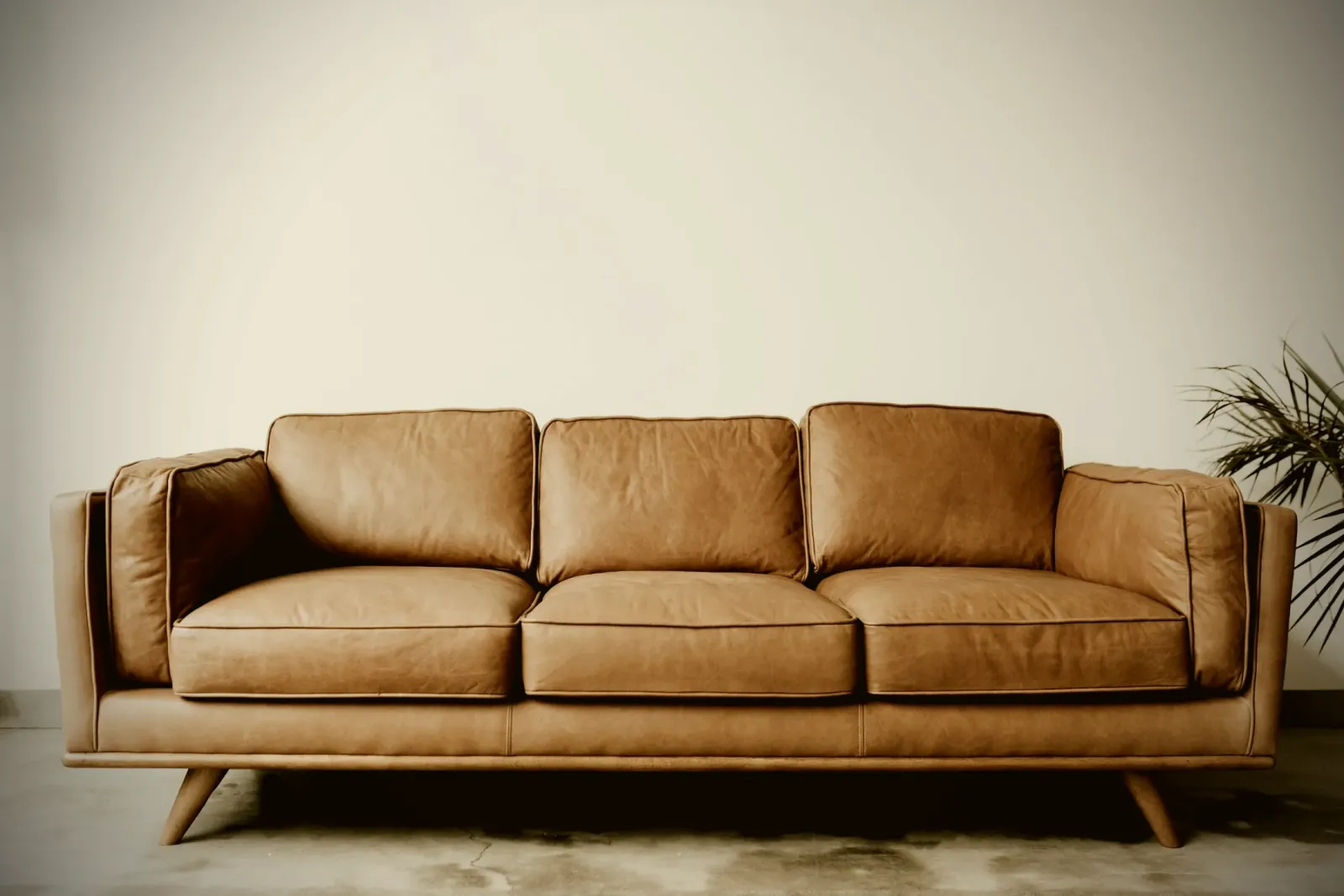 Long low sofa in a warm tone