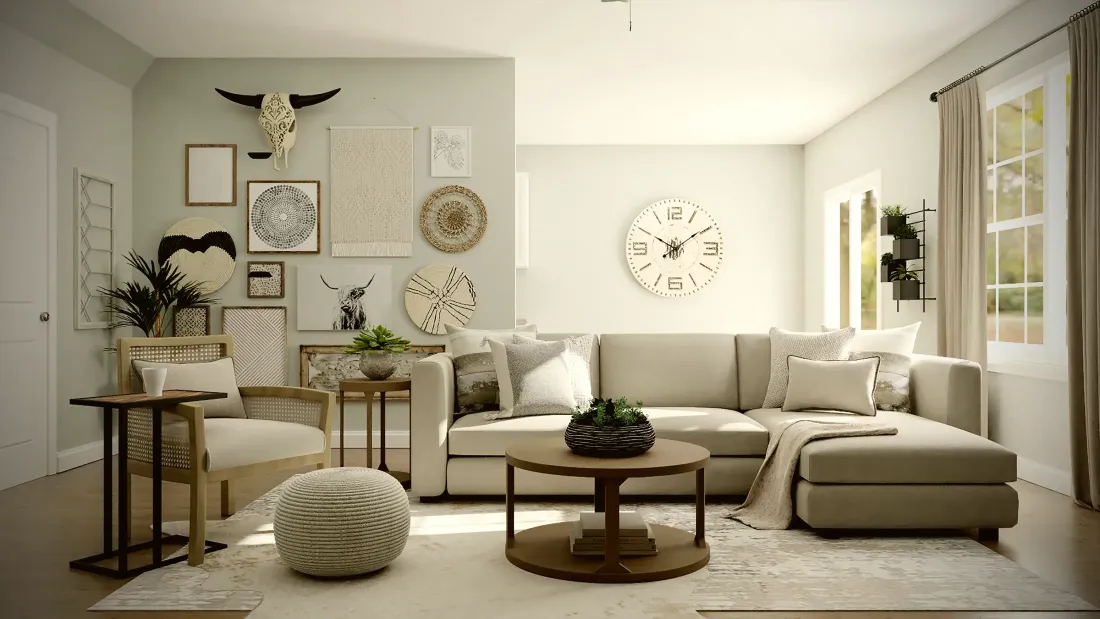 Living room with a made-to-measure L-shaped sofa